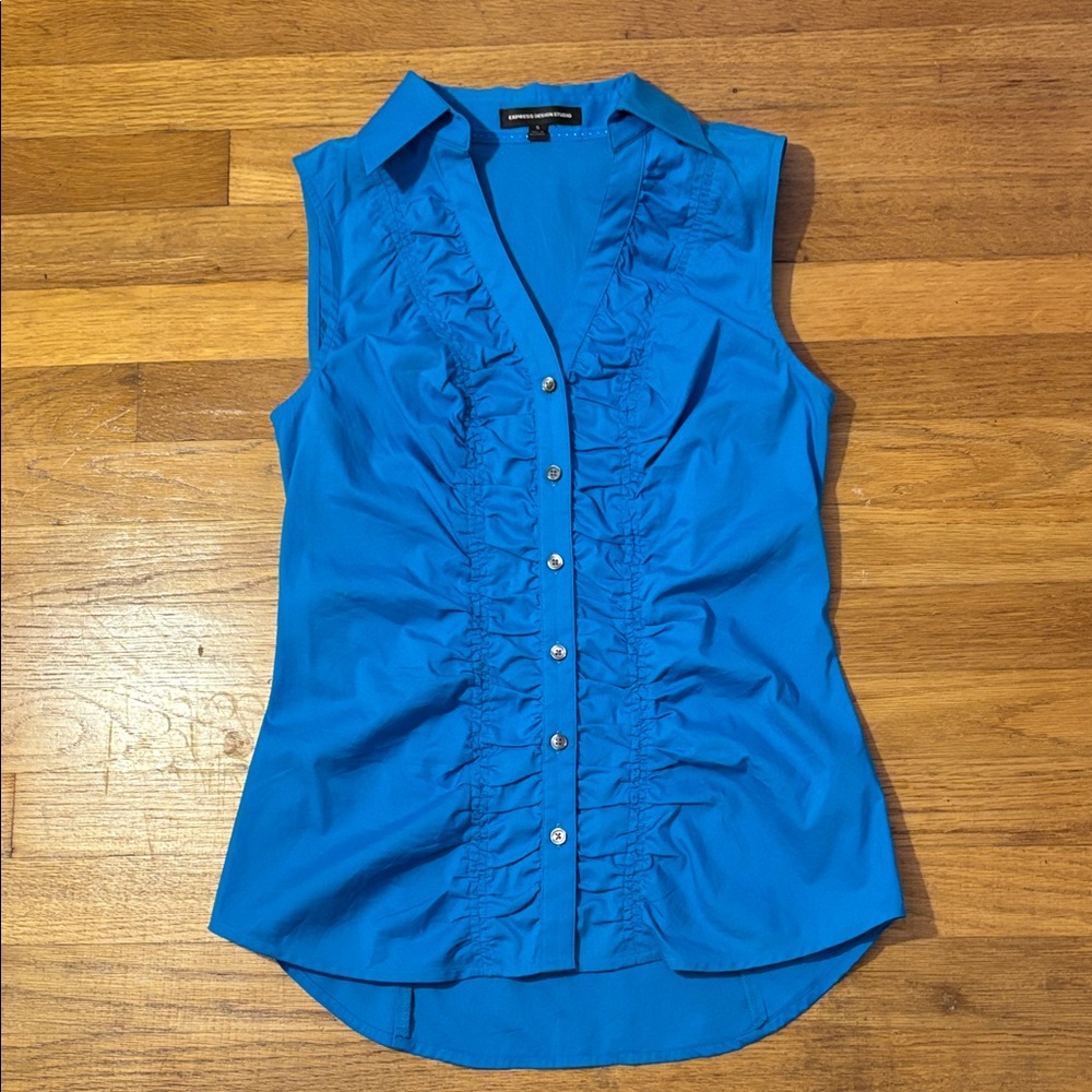 Express Blue Ruffle Blouse - S